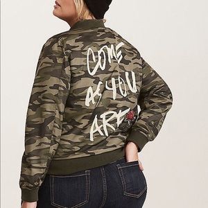 Camo Print Embroidered Bomber Jacket - Sz 10